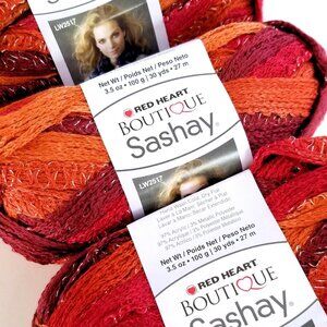 Red Heart Boutique Sashay Yarn "Salsa" Spicy Red Orange Shimmer Lot 3 Skeins